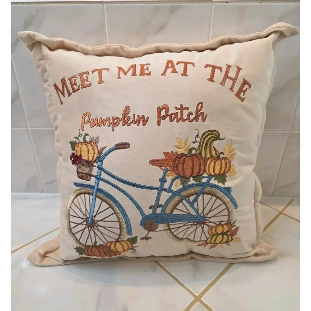 New Set of 2 Fall Autumn Farmhouse Throw Pillows Meet Me At The Pumpkin Patch...